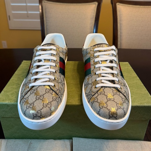 New Authentic Gucci Ace GG Supreme Logo Bees Sneaker Shoes Size UK 12 / US 12.5 - Picture 3 of 15